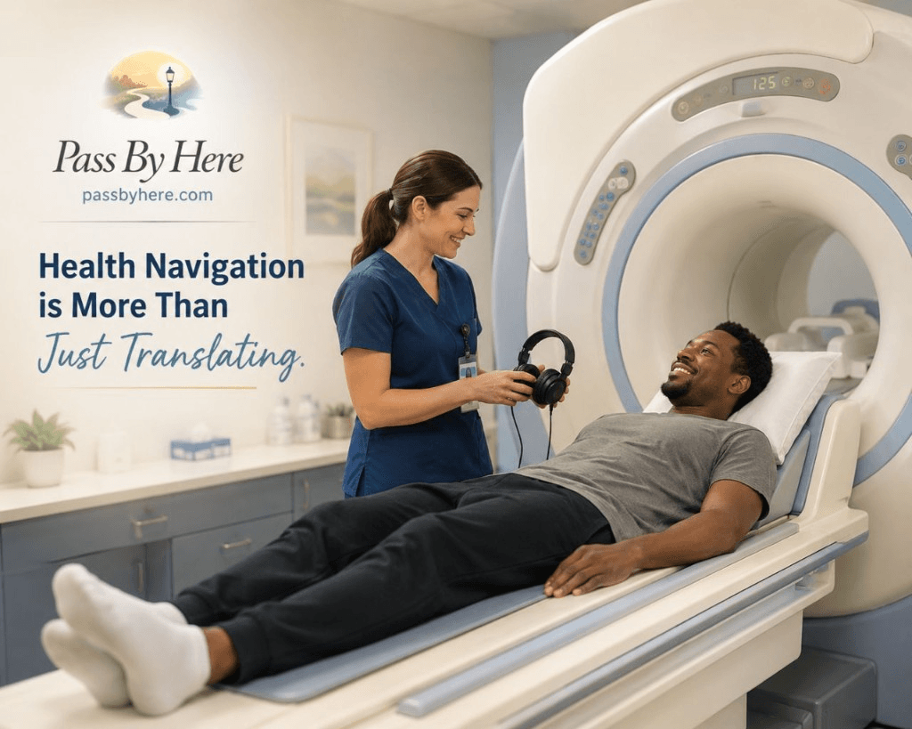 Vinouth assisting a community member during a healthcare navigation appointment